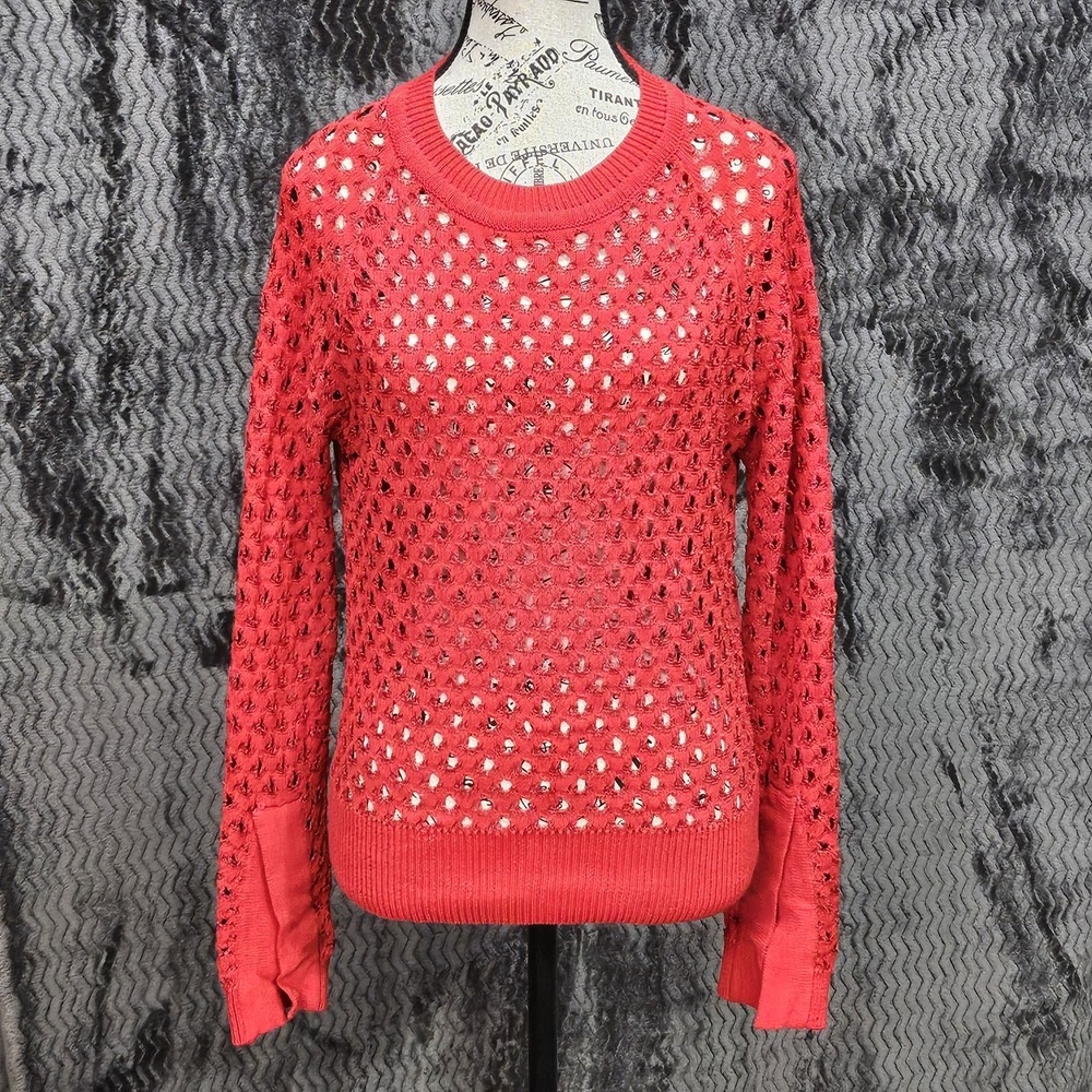 Zara Open Knit Metallic Sweater Women M Red Holiday Christmas Festive Whimsigoth